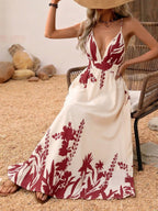 Camisoles Backless Printed Retro Vacation Maxi Dresses