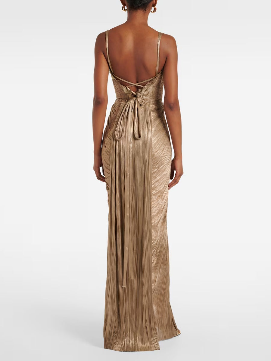Crimp Hot Stamping Lace Up Slit Parties Maxi Dresses