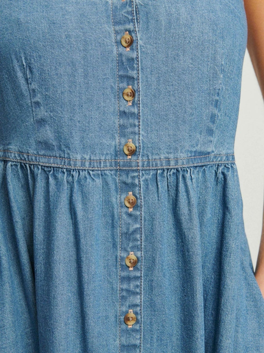 Denim Pocket Buttons Camisoles Maxi Dresses