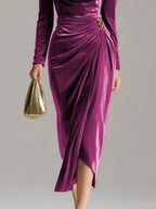 Velvet Cowl Neck Midi Party Dress
