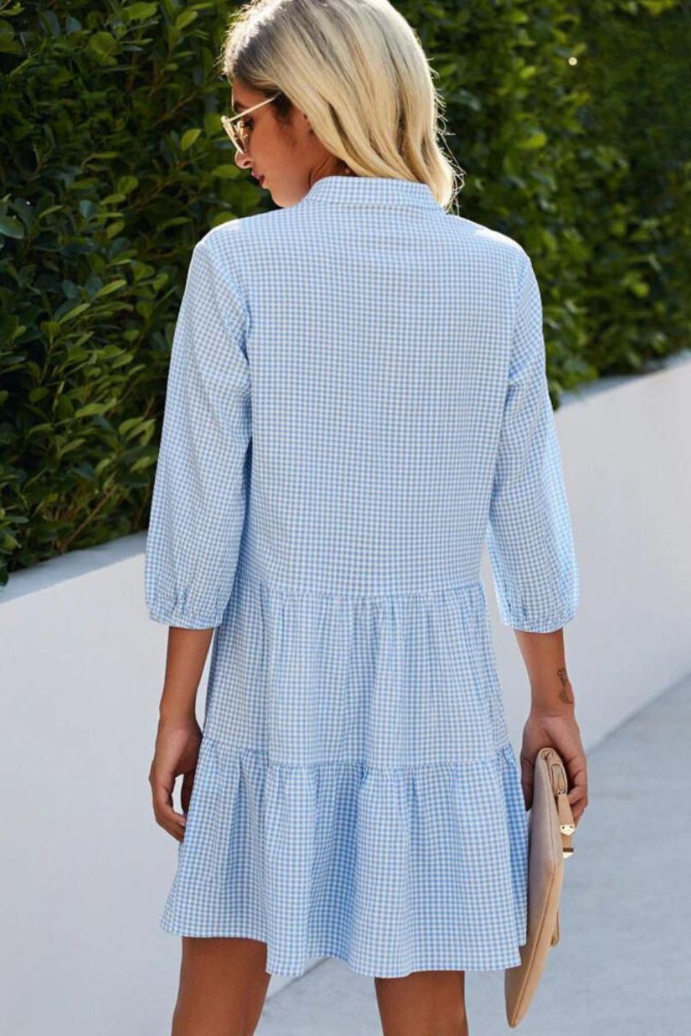 Silvia Minimalist Checked V Neck Dress Elevated Occasion Wear