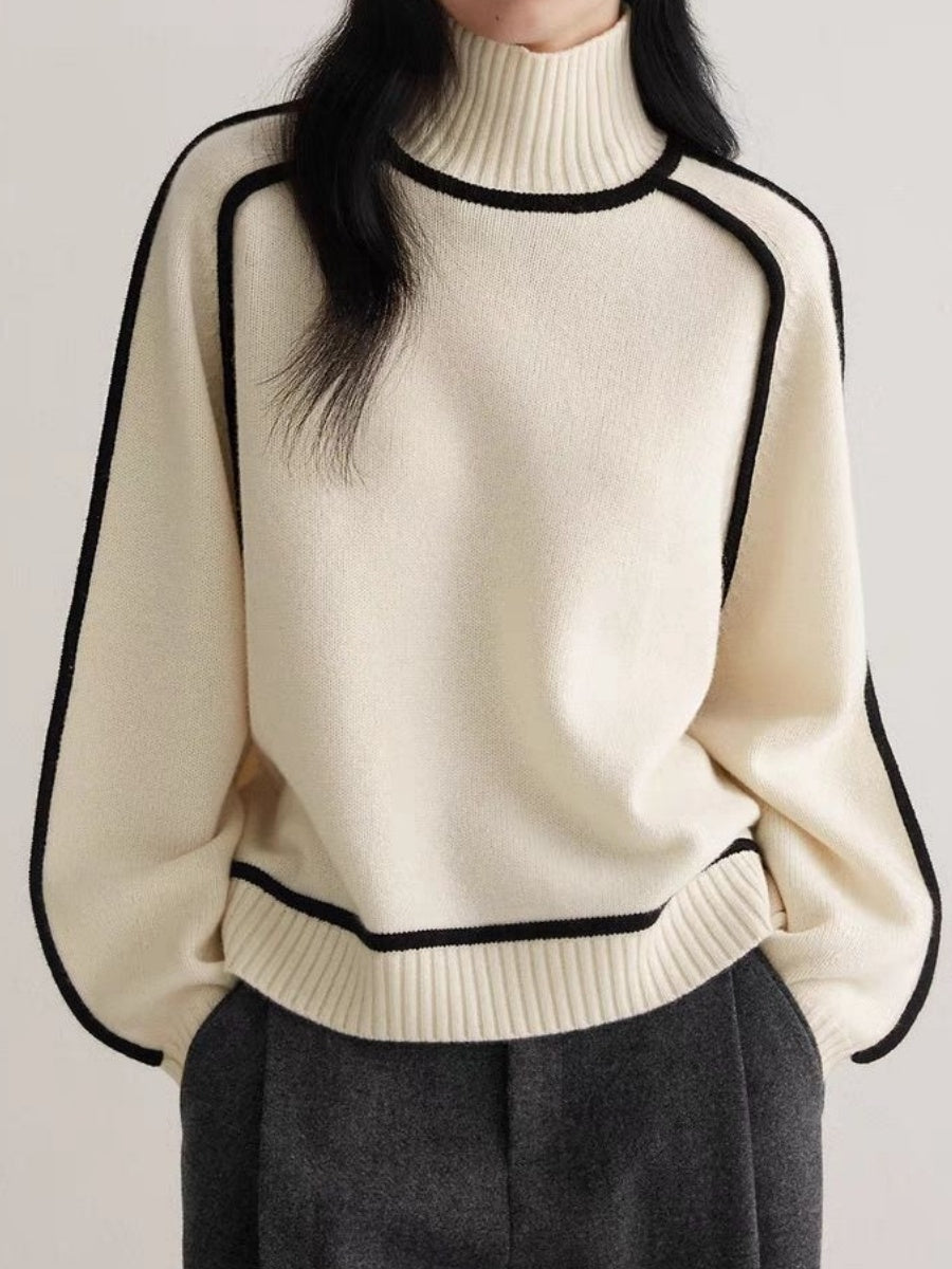 Color-blocked Stripes Splicing Half Turtleneck Sweaters