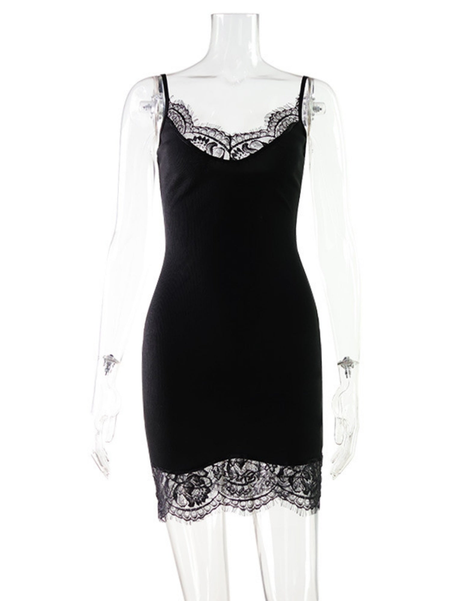 Lace Trim Slim-fit Camisoles Mini&Short Dresses