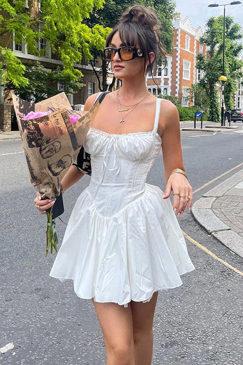Off Shoulder Sweetheart Lace Up Bustier Lace Trim Mini Dress
