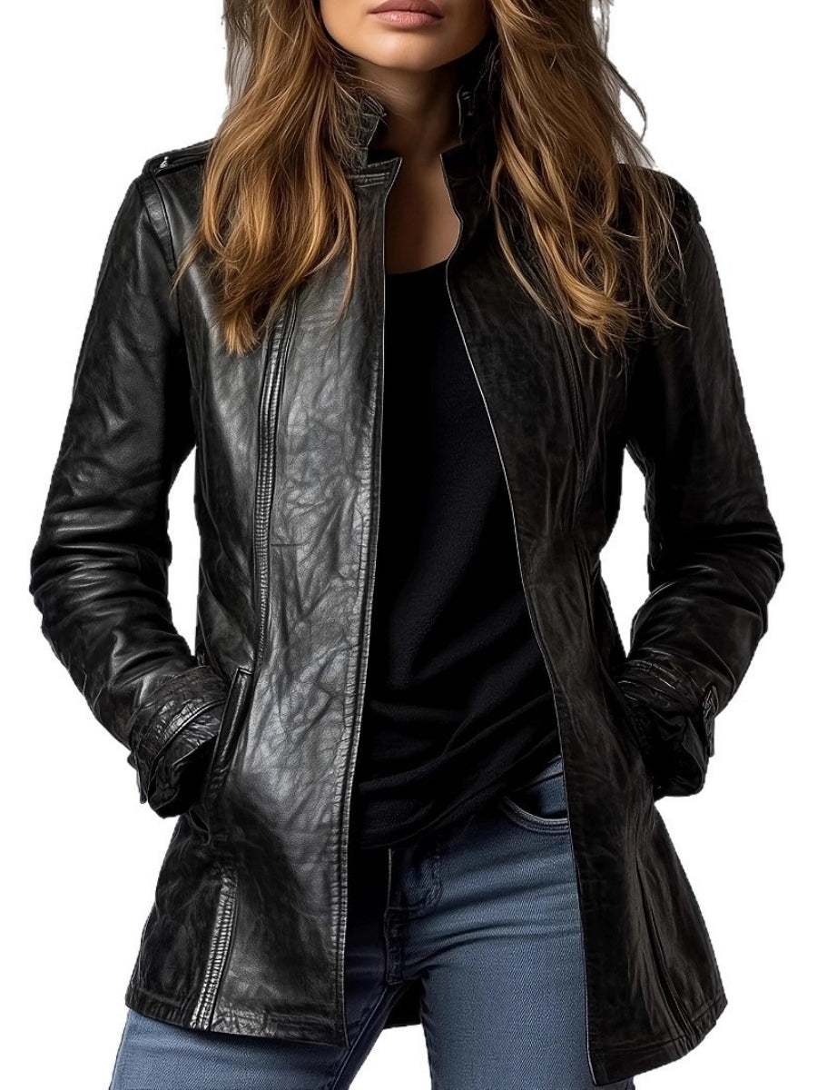 Leather Jacket Stand Collar Long Sleeve Gothic Jackets