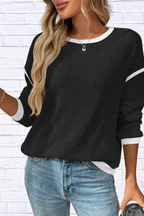 Ribbed Contrast Trim Long Sleeve Top