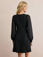 Pullover Crew Neck Splicing Fasteners Slim Fit Slimming Long Sleeve Workplace Casual Short Dress