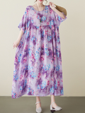 Mud Pie Cotton Purple Floral Smock Dress