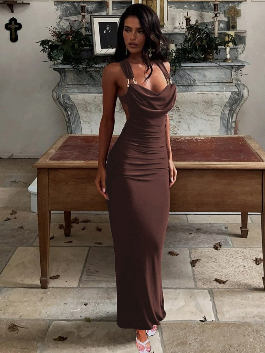 Pleated Bandage Slim-fit Hip-hugging Sexy Maxi Dresses