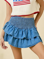 Denim Ruffle Splicing Slab Skirts