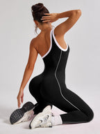 Color-blocked Stripes One Shoulder Exercise And Fitness Yoga Jumpsuits