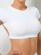 Crew Neck Tight-fitting Backless Exercise And Fitness T-shirts