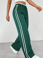 Drawstring High-waisted Wide-leg Pants Loose-fit Drape Sports Pants