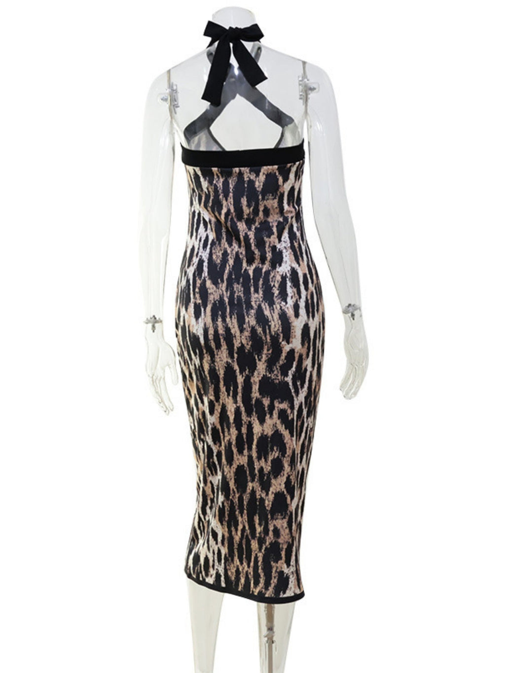 Leopard Print Cross-neck Backless And Figure-hugging Maxi Dresses