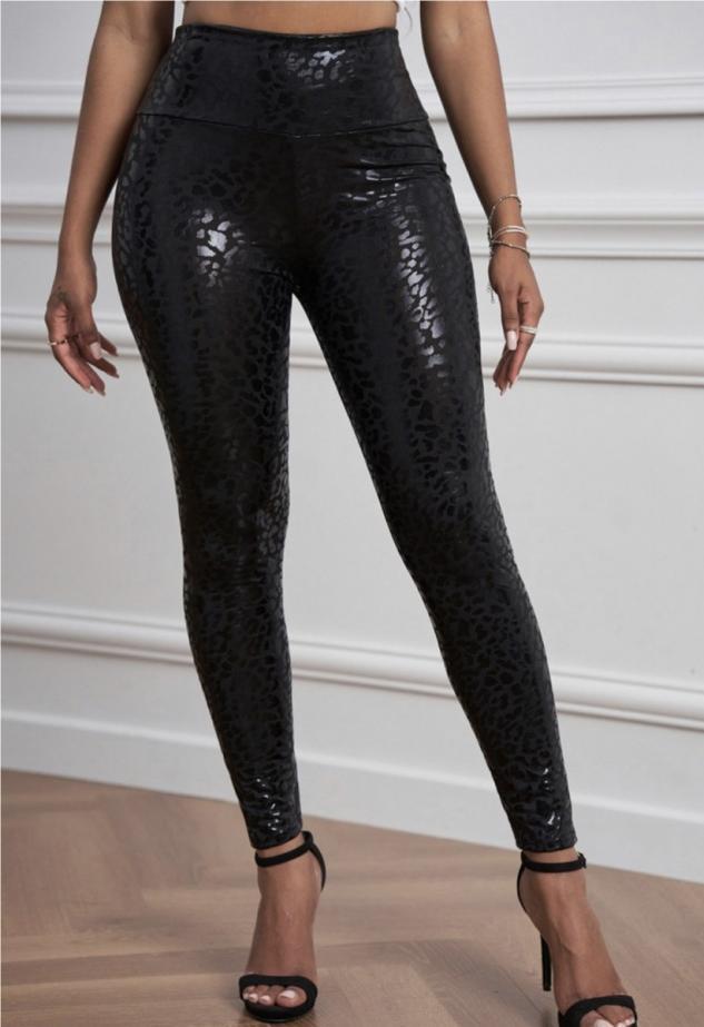High Waist Stretch PU Leather Pants Tight Fit Perky Butt Pants