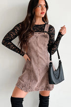 Acid Wash Denim Paneled Pinafore Square Neck Mini Dress