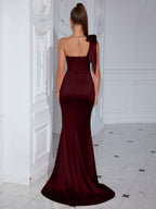 Satin Fish Bones Brown Slit Wedding Maxi Dresses