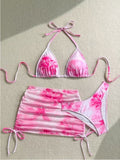 Printed Drawstring Halter Set 3-piece Sets Bikinis