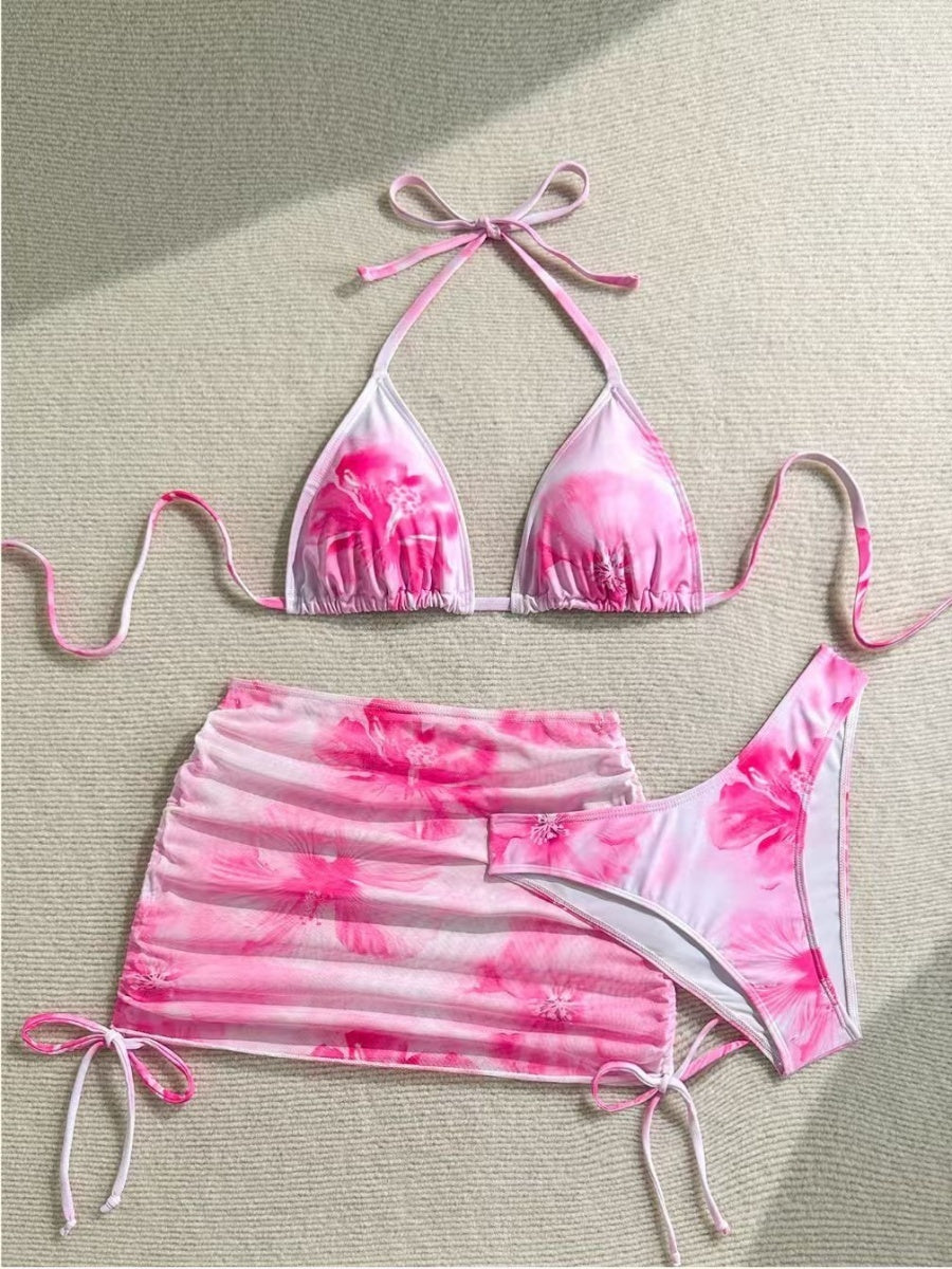 Printed Drawstring Halter Set 3-piece Sets Bikinis