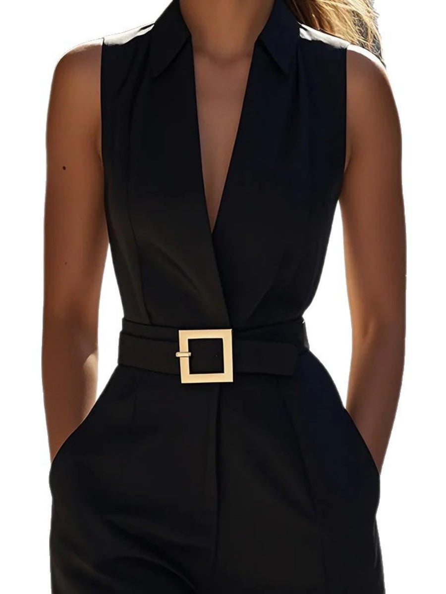 Deep V-neck Belts Leisure Profession Jumpsuits