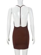 Deep V-neck Exposed Backpack Buttocks Camisoles Mini&Short Dresses