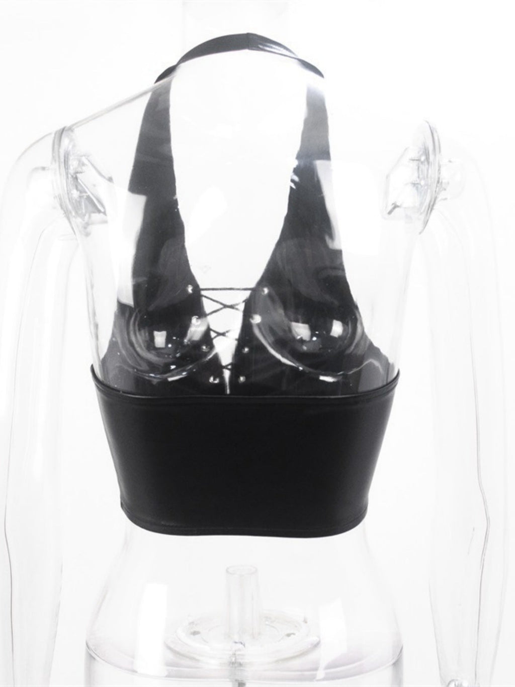 PU Leather Straps Halter Neck And Backless Tank Tops