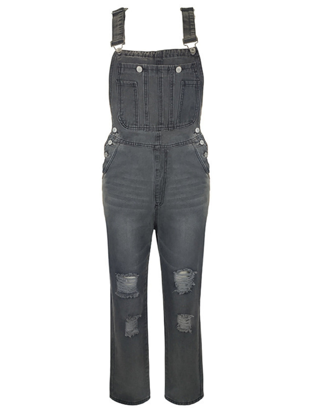 Hole Washed Pocket Denim Overalls