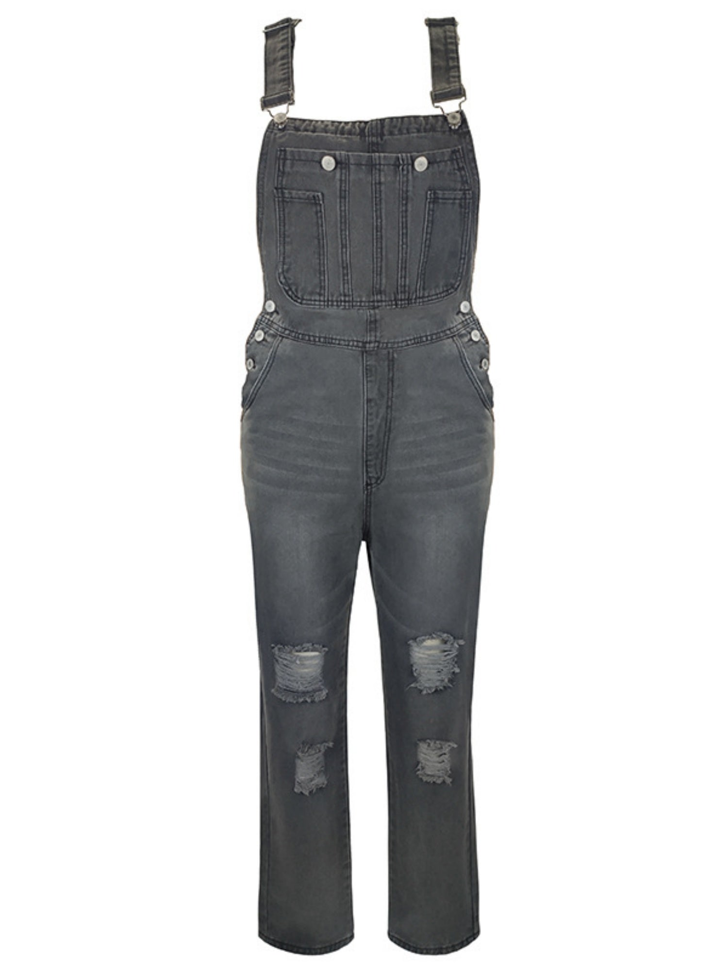 Hole Washed Pocket Denim Overalls