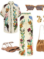 Printed Vacation Long-sleeved Shirt Pants Wide Leg Set 2-piece Sets