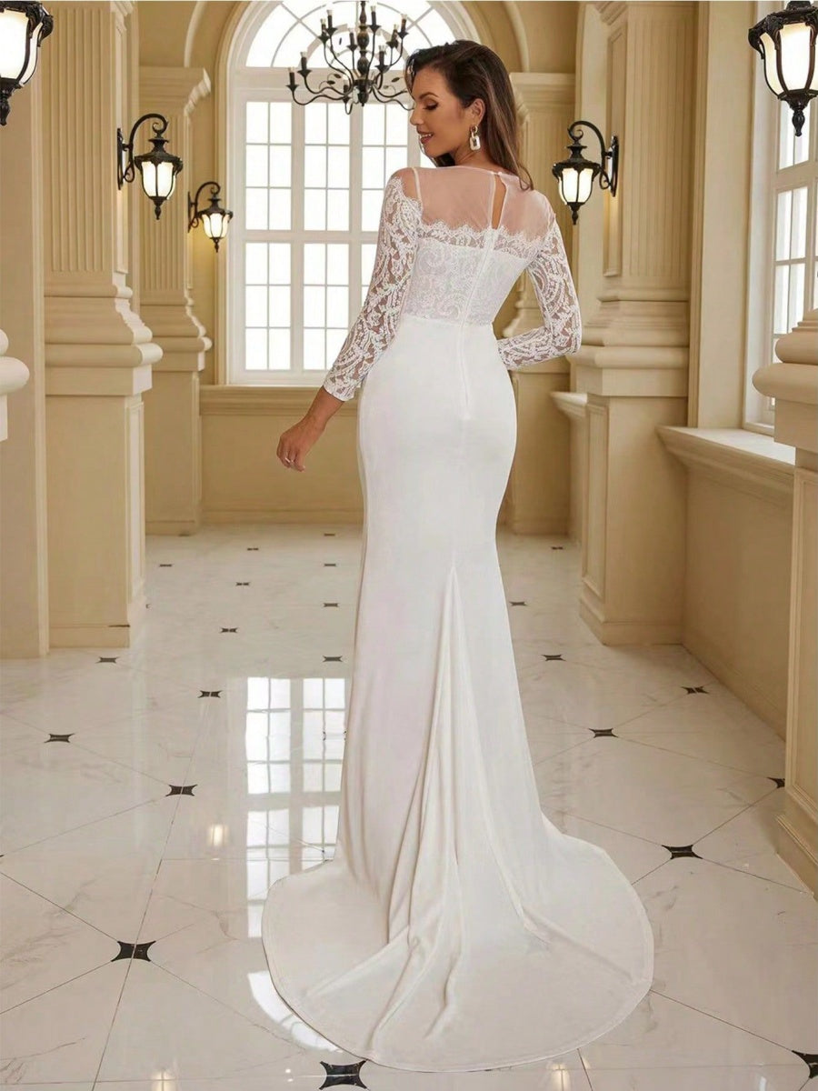 Lace Wedding Dress Trail Formal Dress Maxi Dresses