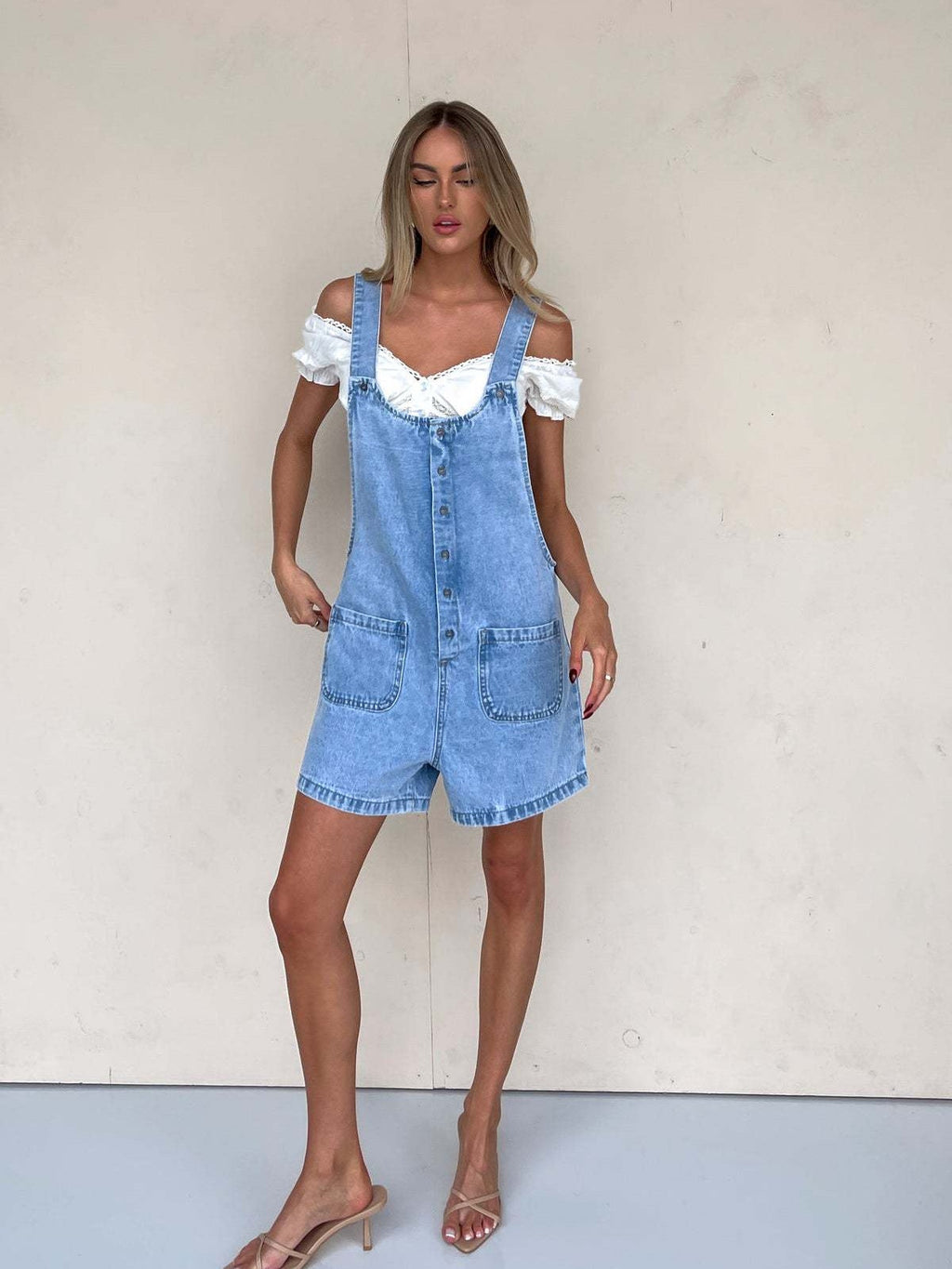 Straight-leg Denim Overalls Shorts