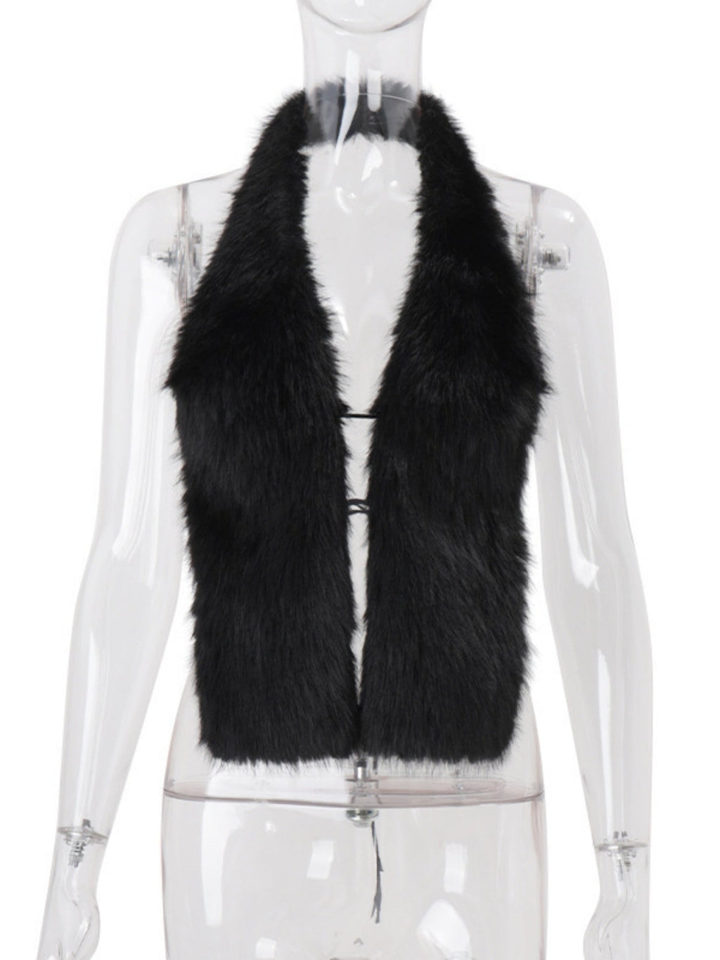Plush Patchwork Neckband Backless Tank Tops