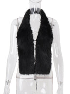 Plush Patchwork Neckband Backless Tank Tops