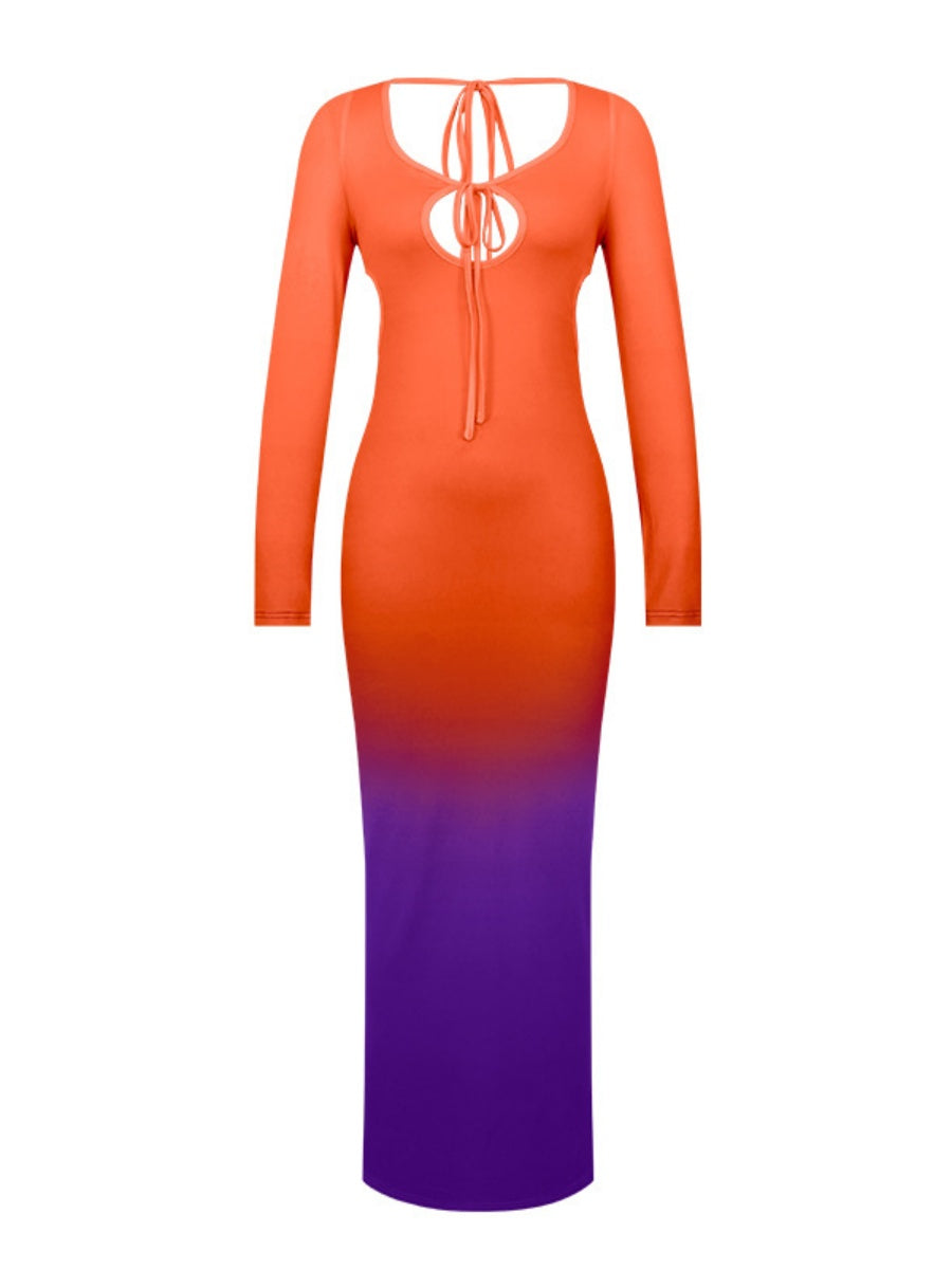 Deep V Gradient Backless Hip-hugging Sexy Stretch Maxi Dresses