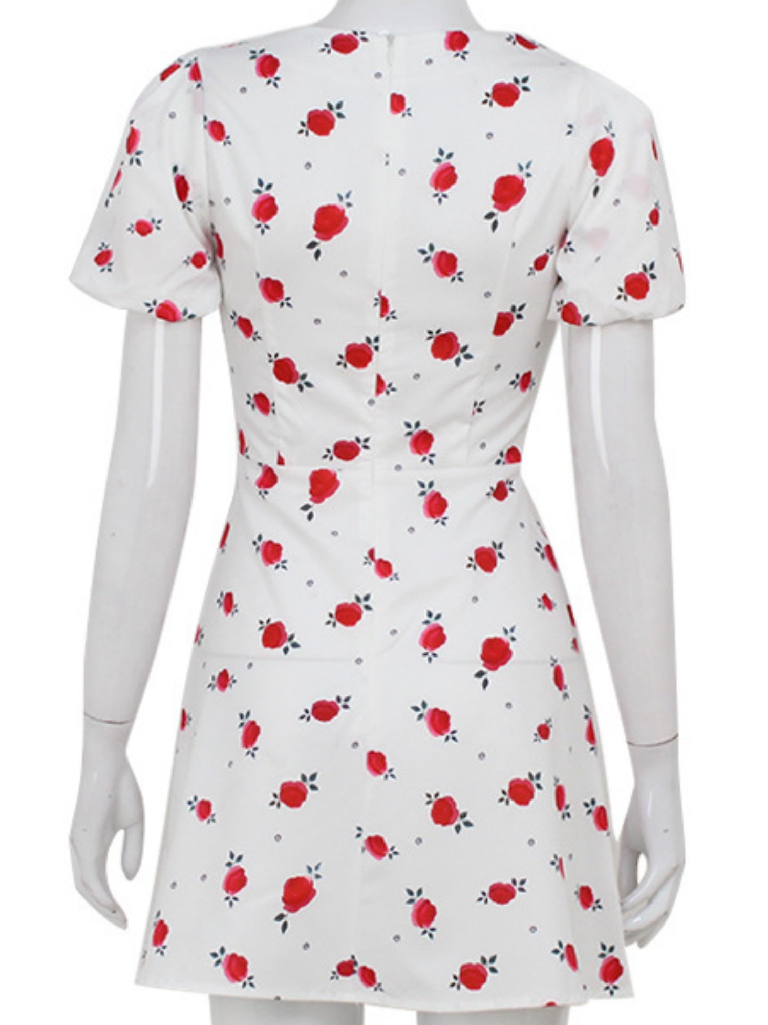 Floral Waist Shaping Puff Short Sleeves Sweet Mini&Short Dresses