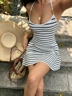 Camisoles Knitting Stripes Leisure Mini&Short Dresses