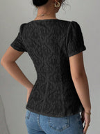 Lace Bow Tie Square Neck Short Sleeve T-shirts