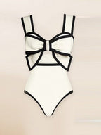 Black And White Color-blocked One-piece Swimsuit With Polka Dot Sun Protection Maxi Dress Two-piece Set