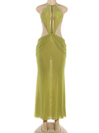 Backless Neckband Mesh Maxi Dresses