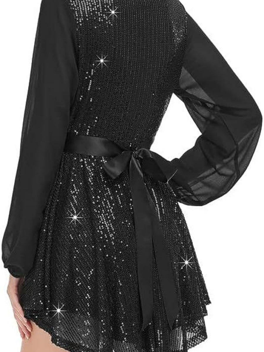 Sequined Chiffon V-neck Temperament Grace Formal Dress Mini&Short Dresses