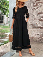 Half Sleeves Spliced Mesh Loose-fit Comfort Midi Dresses