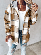 Plaid Long Sleeve Plush Hooded Jackets