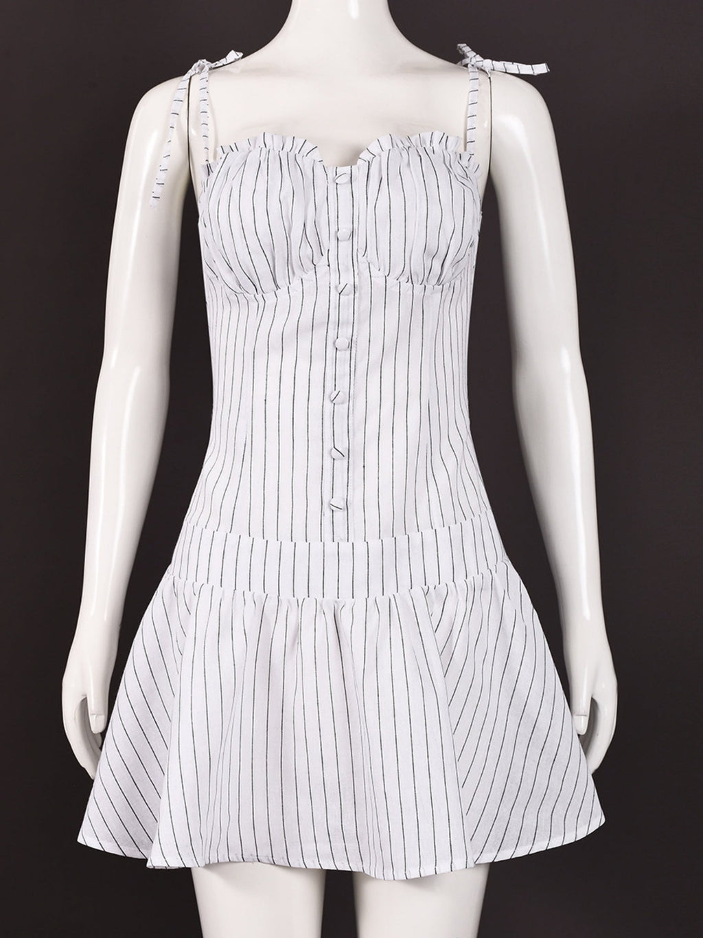 Stripes Pleated Straps Mini&Short Dresses