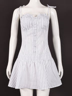 Stripes Pleated Straps Mini&Short Dresses