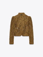 Applique Lace Stand Collar Cardigan Hollow Vacation Shirts