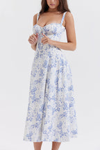 Adjustable Strap High Waist Slit Swing Midi Dress