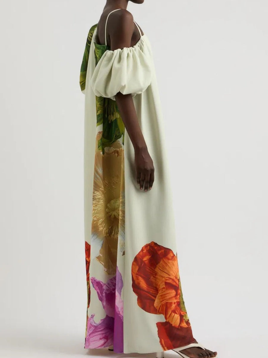 Off-shoulder Floral Print Maxi Dress For Vacation
