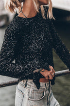 Sequin Crew Neck Long Sleeve Straight Mini Dress