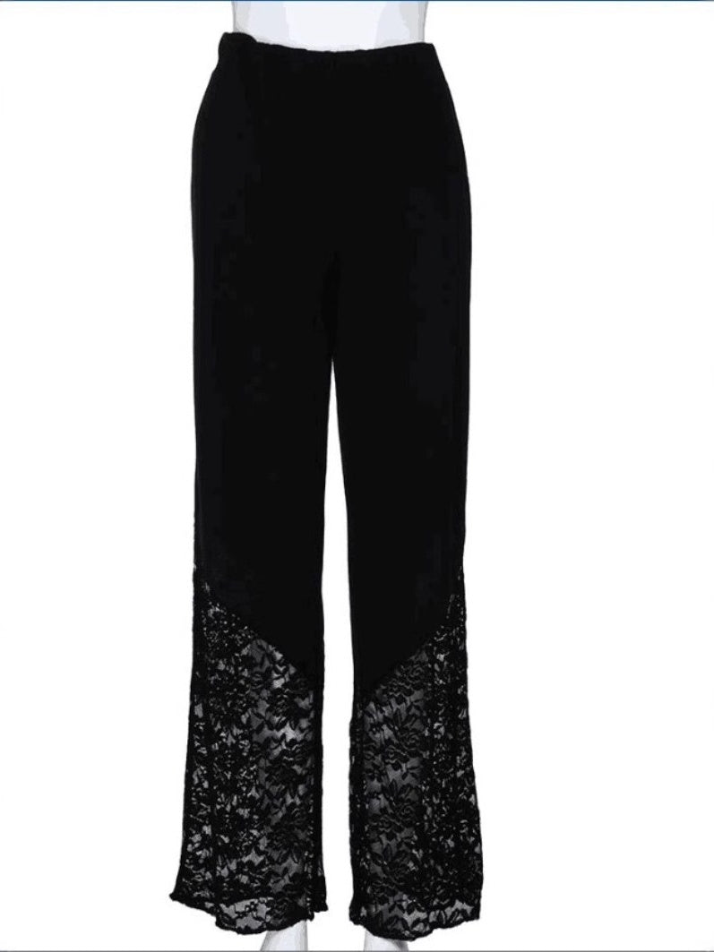 Slim-fitting, Loose-fitting, Comfortable Cropped Trousers With Lace Trim And Cutout Details