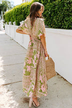 Large Scale Floral Print Deep V-Neck Flutter Sleeve High Split Maxi Dress